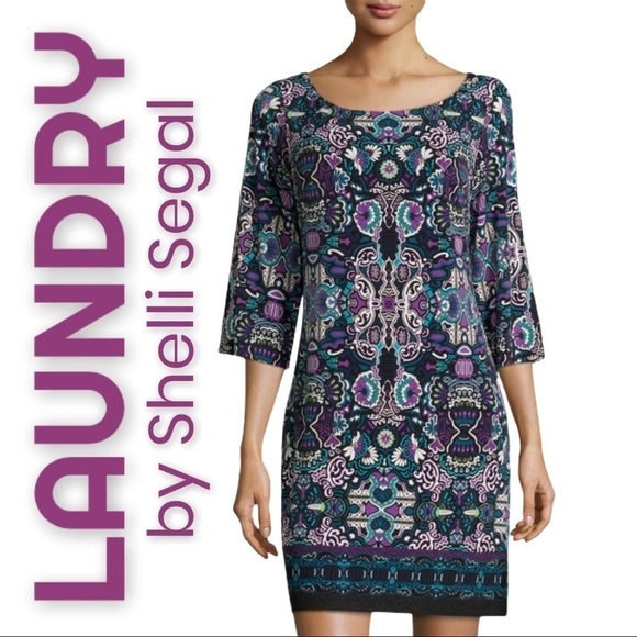 LAUNDRY BY SHELLI SEGAL Calypso Stretchy V-Back Mini Shift Dress, Size XS - Picture 1 of 10